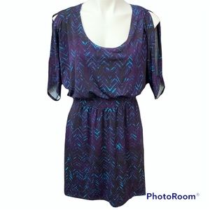 Express Purple Black Chevron Print Slit Sleeve Dress - Size Small